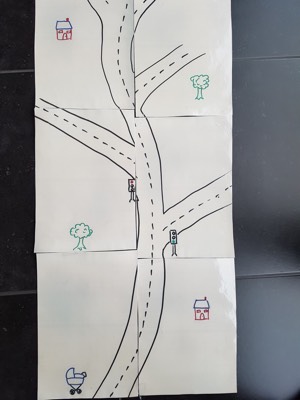 tekening van een straat met vertakkingen